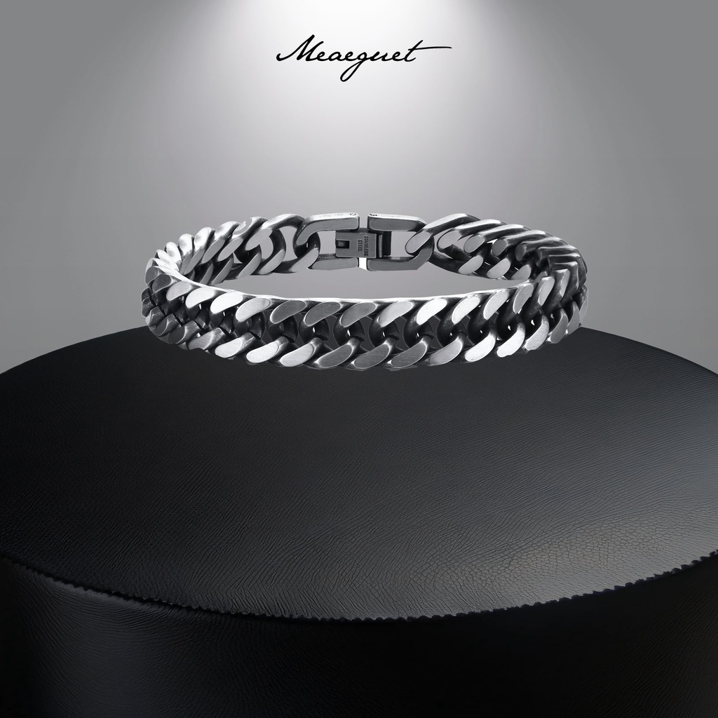 Meaeguet 10.5 มม. พังก์ ย้อนยุค ผู้ชาย สร้อยข้อมือ สเตนเลส โซ่คิวบา ย้อนยุค สีเทา สร้อยข้อมือ สําหรับผู้ชาย เครื่องประดับ