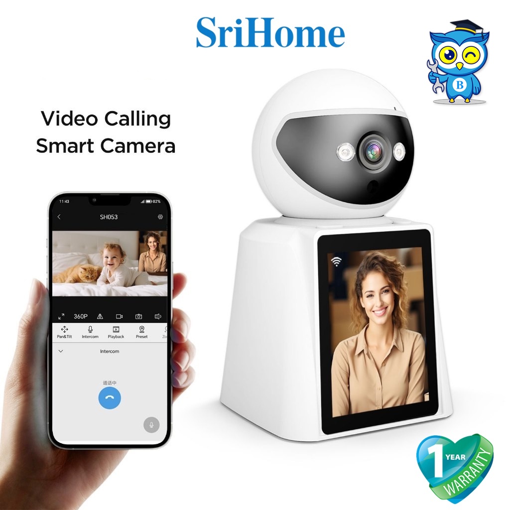 (FHD) SriHome SH053 วิดีโอคอลกล้องอัจฉริยะกล้องวงจรปิดพร้อมหน้าจอ LCD กล้อง​วงจรปิด​ กล้อง​ไร้สาย​ ก