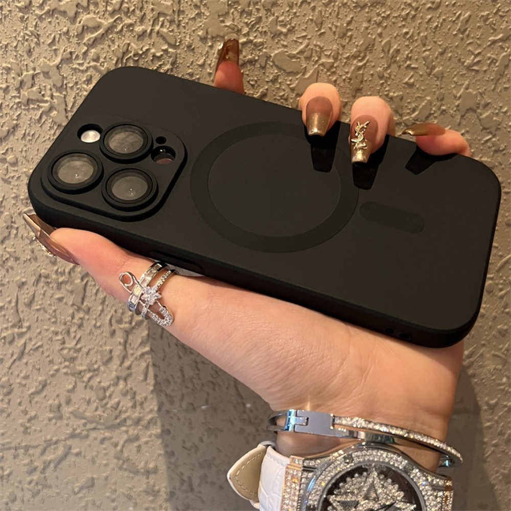 หรูหราสําหรับแม่เหล็กเคลือบซิลิโคนสําหรับiphone 16 15 14 13 12 11 Pro Max Plusพร้อมตัวป้องกันเลนส์ไร้สายชาร์จกันกระแทกผู้ชายผู้หญิง