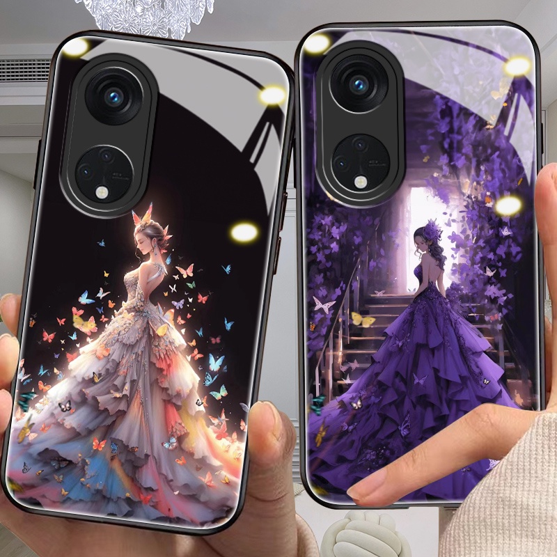 Dmy เคสกระจกนิรภัย ลายเจ้าหญิง สําหรับ oppo a55 a7 a76 a59 a57 a92 a71 a95 a94 a58 a96 a5s a72 a98 50 a91 a77s a83 a74 a93 a78 4g a9 2020 2022