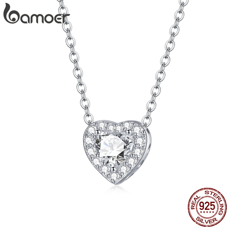 Bamoer สร้อยคอเงิน 925 จี้รูปหัวใจสําหรับผู้หญิง Scn455