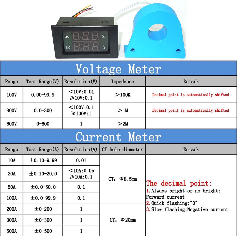 Yb4835hva โวลต์มิเตอร์แอมมิเตอร์ดิจิทัล DC 100V 300V 600V DC 0-10A 20A 50A 100A 200A 500A