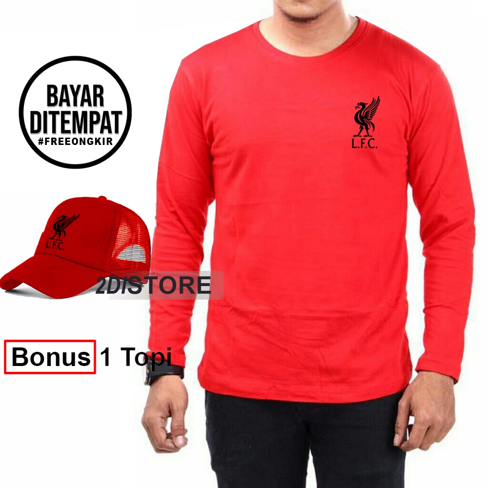 เสื้อยืดผู้ชาย / โลโก้ LFC เสื้อยืดสีดํา + ฟรีหมวก 1 ใบ / เสื้อยืด Premium Distro LFC แขนยาว - NFZ S