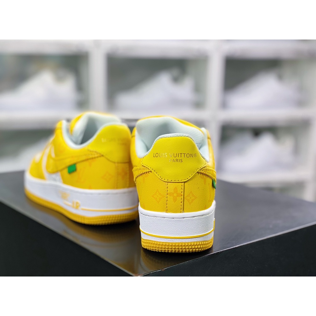 Louis Vuitton x Nike Air Force 1'07 "Lemon Yellow" รองเท้าผ้าใบลำลองแบบโลว์คัทรองเท้าสเก็ตสำหรับผู้