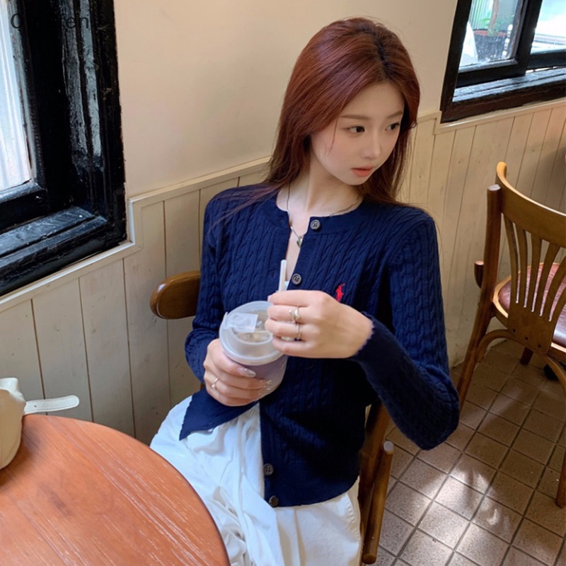 Onu เสื้อคาร์ดิแกนกันหนาว คอกลม แขนยาว ผ้าถัก กระดุมแถวเดียว สีพื้น สําหรับผู้หญิง FEI