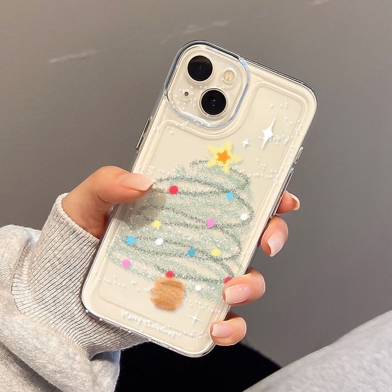 ต้นคริสต์มาส TPU Soft Case For iPhone 11 14 15 12 13 Pro Max 6 8 Plus XS Max XR เคสโทรศัพท์มือถือ TPU โปร่งใสกันกระแทก
