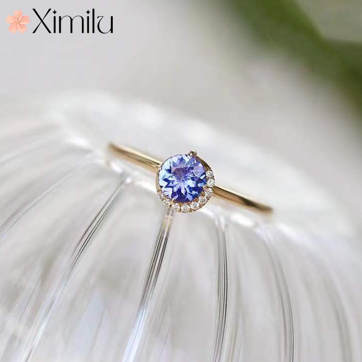 ฝังเดิม แทนซาไนท์ แหวนย้อนยุคหญิงเครื่องประดับอารมณ์สีฟ้าที่เรียบง่าย