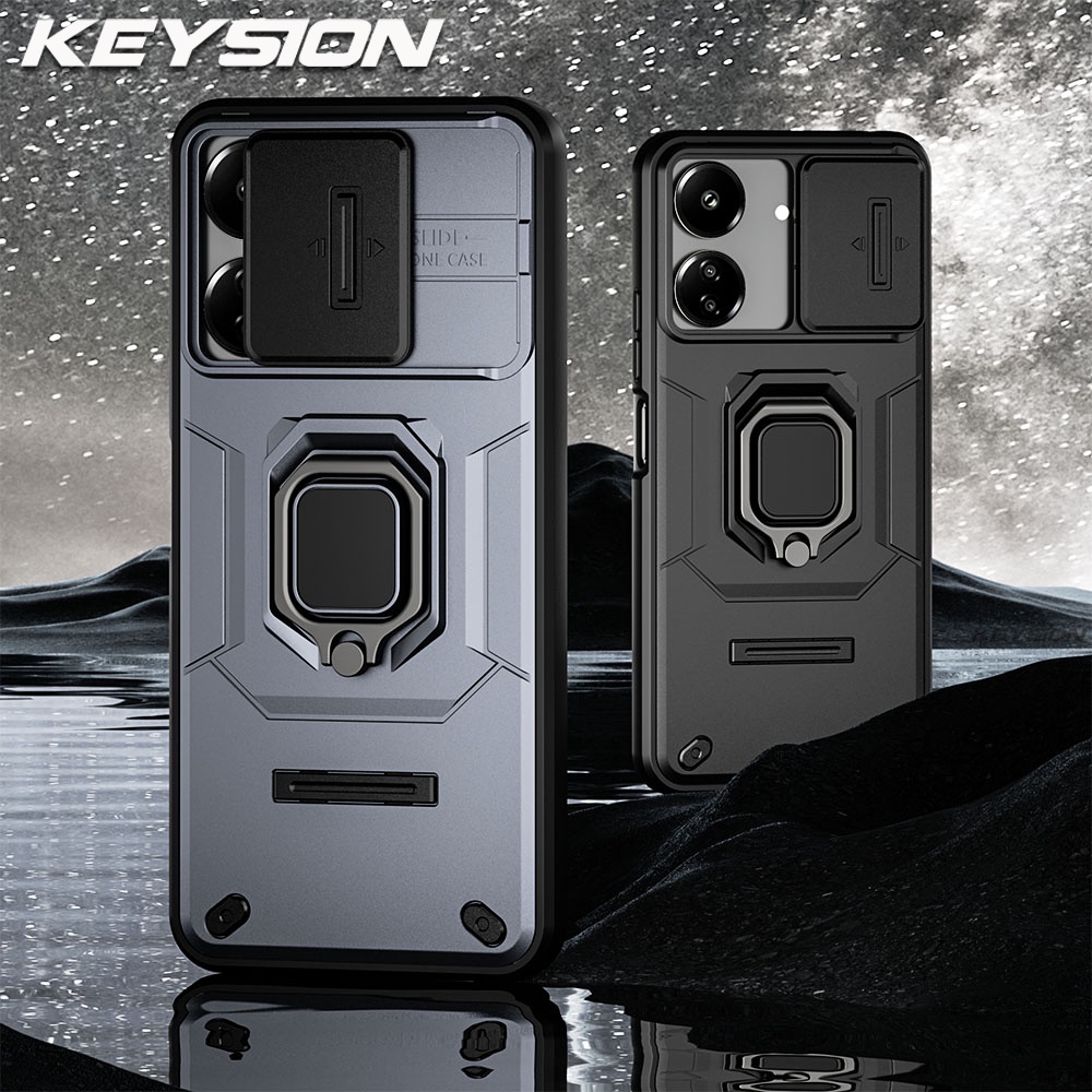 Keysion เคสโทรศัพท์มือถือ ซิลิโคน PC กันกระแทก กันรอยเลนส์กล้อง พร้อมแหวนขาตั้ง สําหรับ Redmi 13C Xiaomi POCO C65