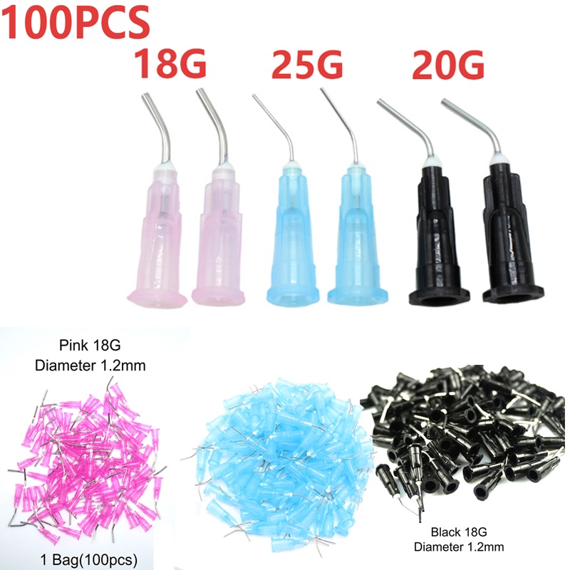 พลาสติกชลประทานทันตกรรม ปลายงอ สําหรับการฟอกสีฟัน 100 ชิ้น