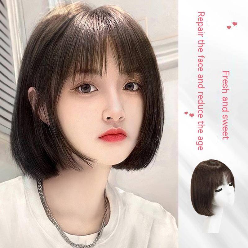 Bob วิกผมหน้าม้า 100% วิกผมมนุษย์ สีดํา และสีน้ําตาลมอคค่า วิกผมสีขาว ตาข่ายระบายอากาศ และน้ําหนักเบา เพิ่มวอลลุ่มผม สําหรับผู้หญิง