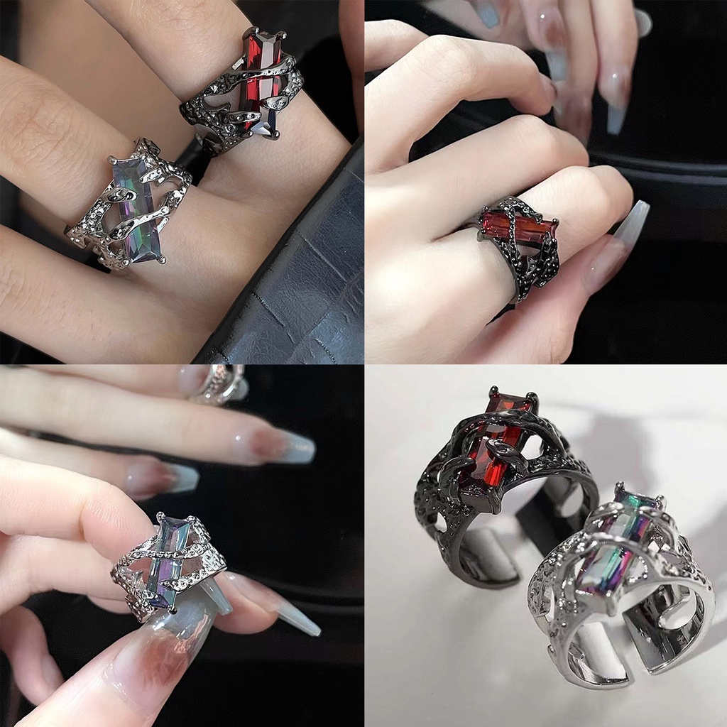 （คลังสินค้าไทย）1 ชิ้น Retro ผิดปกติแหวนคริสตัลสีแดงปรับผู้ชายและผู้หญิงเครื่องประดับอุปกรณ์เสริม