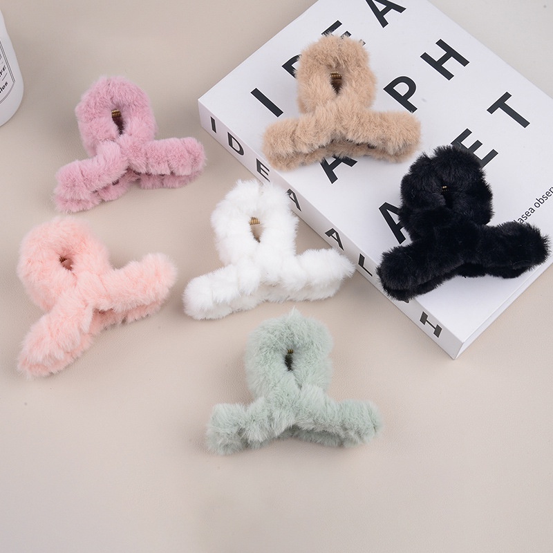 COD ฤดูใบไม้ร่วงและฤดูหนาว Plush ผม Claw คลิปครีมกาแฟคลิปผมหยิกขนาดใหญ่คลิปฉลามหญิง-a.one