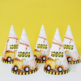 6 ชิ้น/เซ็ตก่อสร้างธีมวันเกิดหมวกรถขุดพิมพ์หมวกวันเกิดสำหรับ…