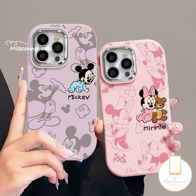 สําหรับ Vivo Y17S Y03 Y18 Y36 Y16 Y12 Y15 Y27 Y17 Y15s Y11 Y20 V25 Y20i Y35 Y21 Y33s Y91C Y22 Y15A Y02s Y02 V25E V29 Y20s Y21s การ ์ ตูนคู ่ Mickey Minnie ชุบเลนส ์ โลหะฝาครอบ