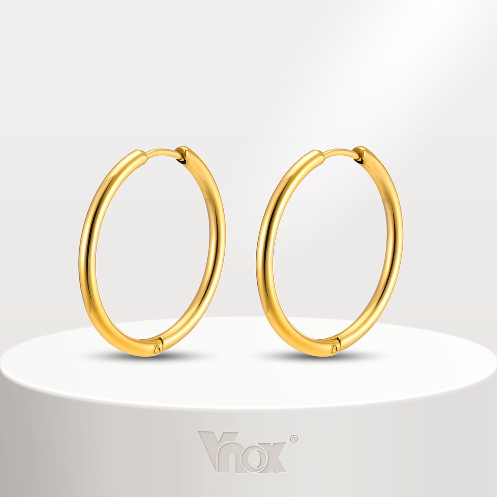 Vnox ต่างหูห่วง สเตนเลส ขนาด 11 มม. - 30 มม. สําหรับผู้หญิง และผู้ชาย 1 คู่