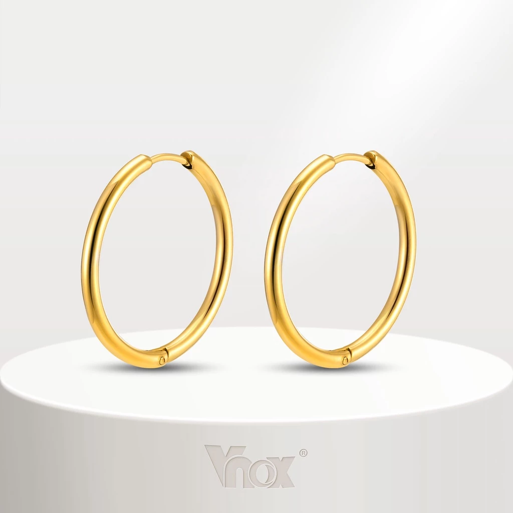 Vnox ต่างหูห่วง สเตนเลส ขนาด 11 มม. - 30 มม. สําหรับผู้หญิง และผู้ชาย 1 คู่