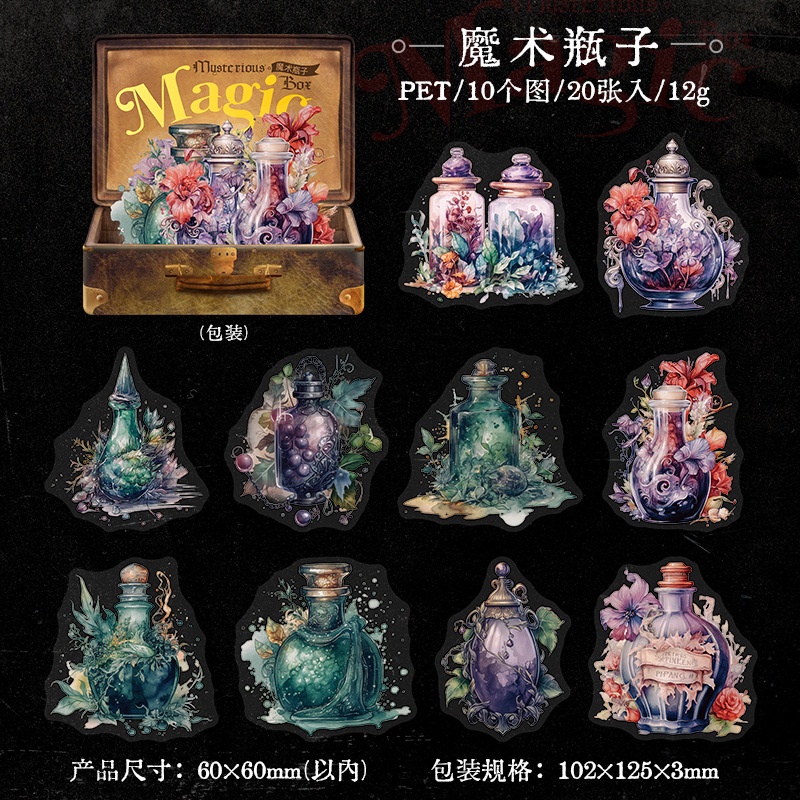 Mr. Paper แพ็ค 20 แผ่น สติ๊กเกอร์สำหรับ PET เวทมนตร์ กุหลาบ แคสเซิล แม่มด นกฮูก สร้างสรรค์สไตล์ก็อธ สติกเกอร์รูปแบบชุดตก แต่ง บัตรเครดิต แนบเนื้อหา โทรศัพท์มือถือ ถุงใส่บัตร แก้ว สติกเกอร์ตก แต่ง - รูปที่ 7