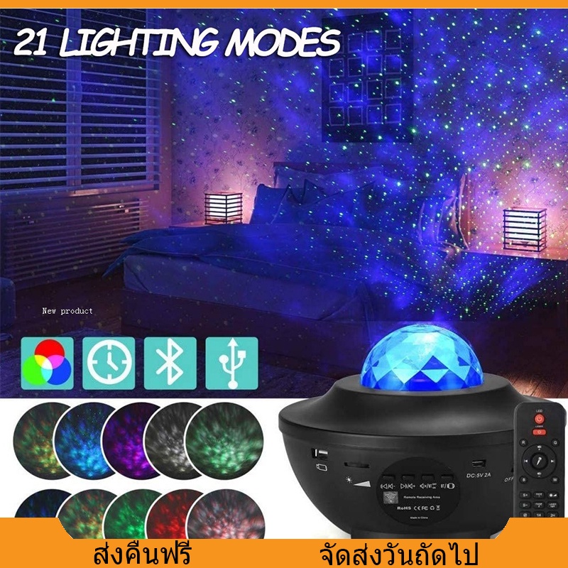 ไฟตกแต่งห้องนอน โคมไฟโปรเจคเตอร์ พร้อมลำโพงบลูทูธ ไฟแต่งห้อง sky projector ไฟตกแต่งห้อง โคมไฟดาว