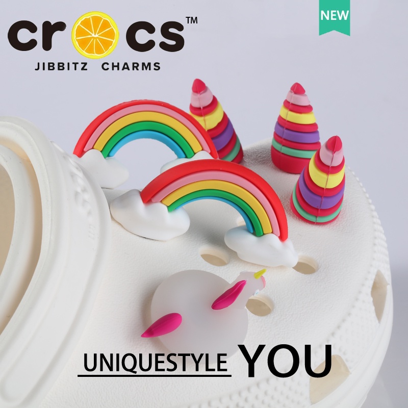 JIBBITZ cross charms ตัวติดรองเท้า ยูนิคอร์น3Dสีรุ้ง ตัวติดรองเท้า cross