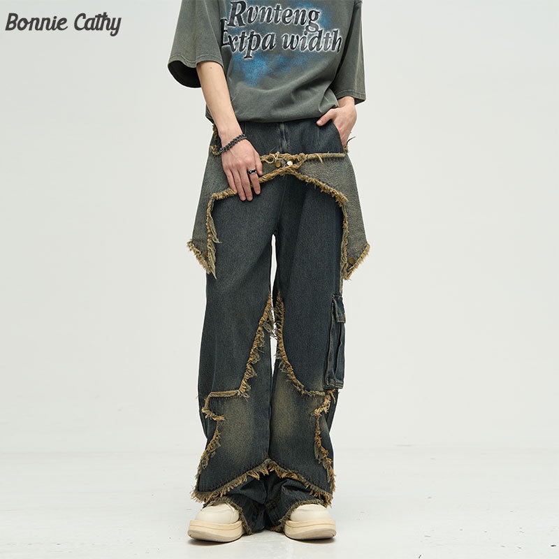 Bonnie Cathy กางเกงยีน ขากว้าง สไตล์ฮิปฮอป สตรีท ย้อนยุค อเมริกา และพังก์