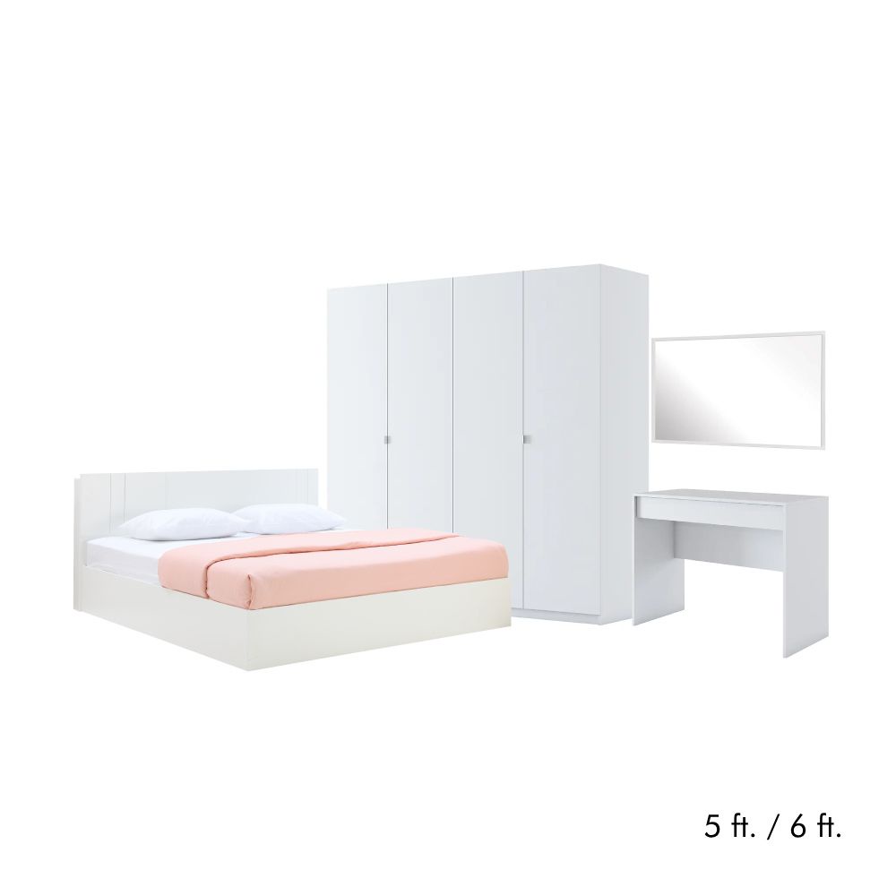 INDEX LIVING MALL ชุดห้องนอน รุ่นเมโลเดียน+วาซิม (เตียง, ตู้เสื้อผ้า 4 บาน, โต๊ะเครื่องแป้ง, กระจกเงา) - สีขาว