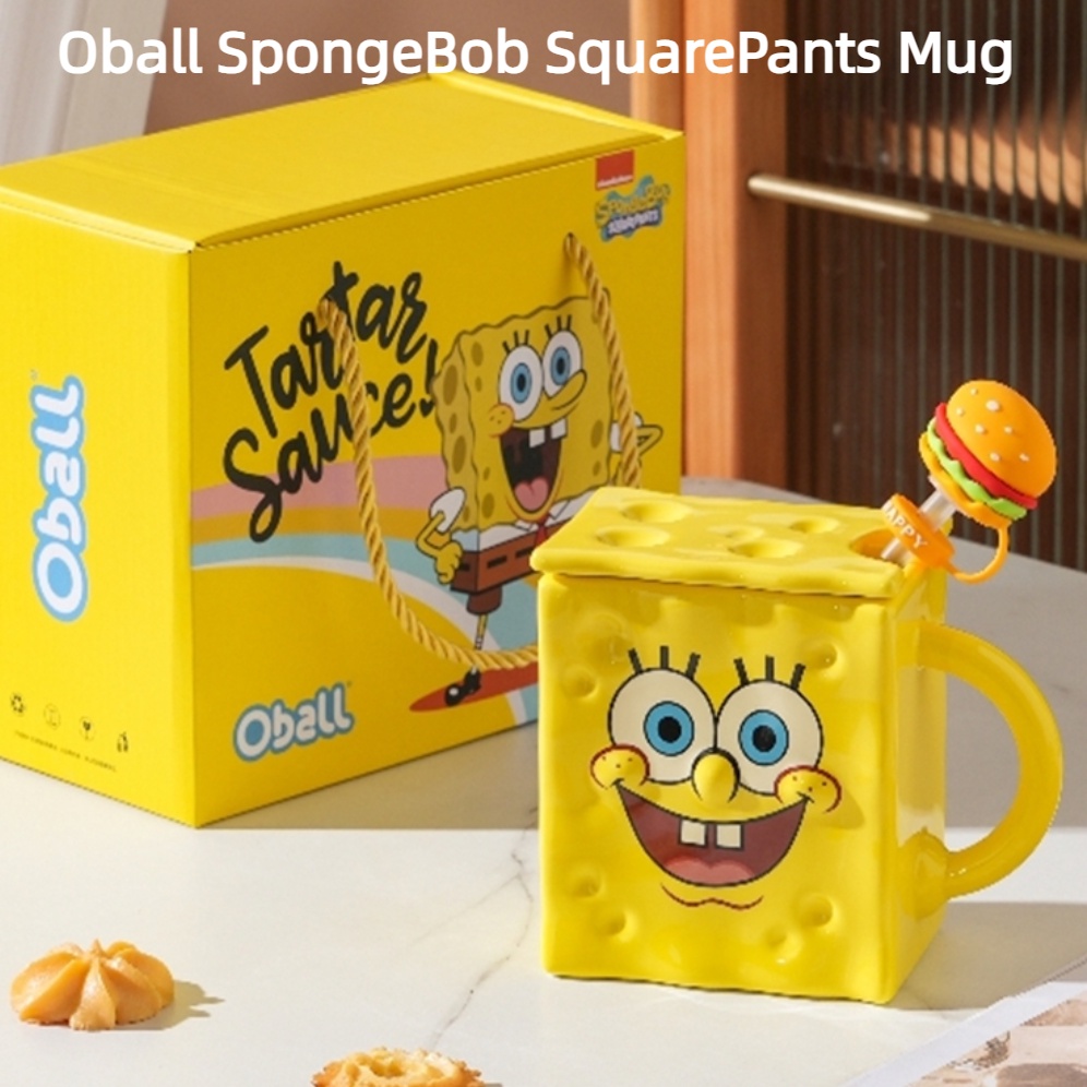 Oball SpongeBob SquarePants แก้วน้ําเซรามิค พร้อมฝาปิด ของขวัญวันเกิด สําหรับเด็กผู้หญิง