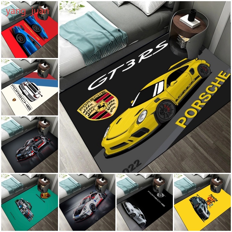 พรมปูพื้น พิมพ์ลายโลโก้ Porsche 911 เหมาะกับของขวัญ สไตล์สปอร์ต สําหรับตกแต่งห้องนอน ห้องนั่งเล่น