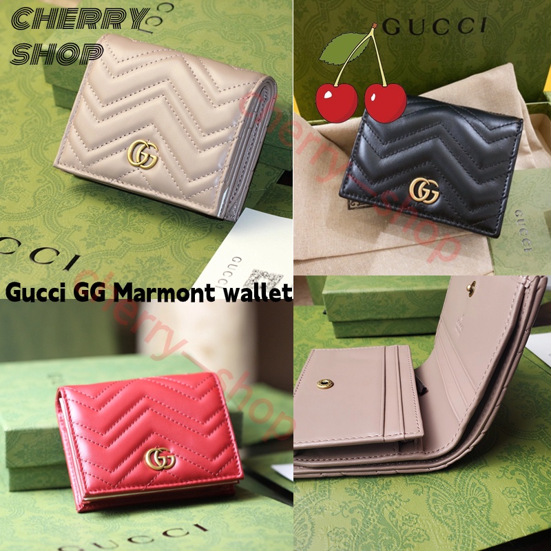 Gucci GG Marmont wallet ผู้หญิง กระเป๋าสตางค์ berry print wallet กระเป๋าสตางค์ผู้หญิงกุชชี่