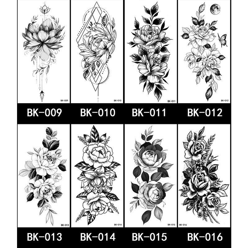รอยสักชั่วคราว กันน้ํา ลายดอกไม้ ดอกกุหลาบสีดํา รูปแบบการถ่ายโอนน้ํา สําหรับผู้หญิง เด็กผู้หญิง รอยสักครึ่งแขน ราคา ถูกที่สุด ดีลบีเคเค แกลเลอรีภาพที่ 6