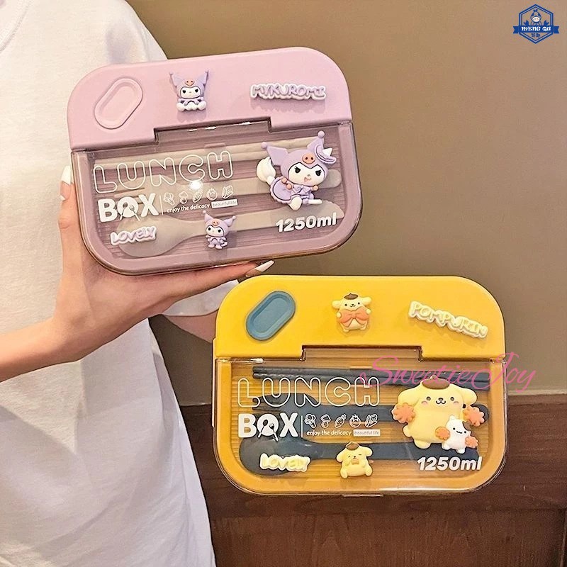 Sanrio กล่องเบนโตะญี่ปุ่น Kuromi กล่องข้าวสามารถไมโครเวฟอุ่นเพื่อทํางานและลดไขมันบนโต๊ะอาหารแบ่งปิดผนึกแบบพกพากล่องอาหารกลางวันนักเรียน