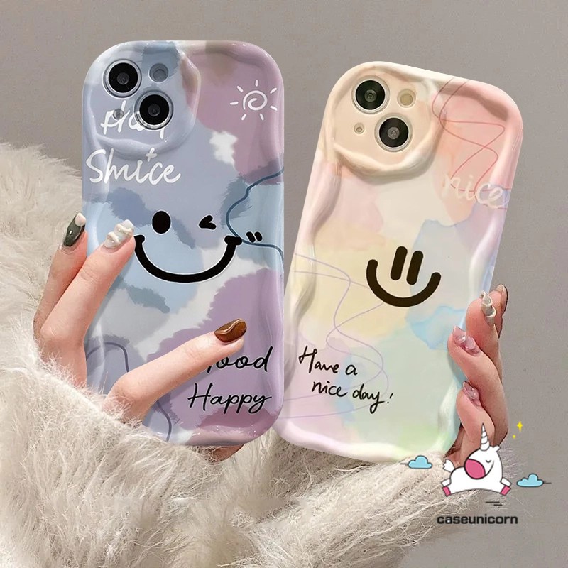 เคสโทรศัพท์มือถือ ลายหน้ายิ้มน่ารัก ไล่โทนสีน้ํา สําหรับ Oppo A38 A18 A15 A57 A76 A9 A78 A7 A17 A54 A58 A16 A77 A12 A5 A3s A53 A16s A5s A17K A31 A74 A16K Reno 4F 10 5 A95 A92 A33 A96