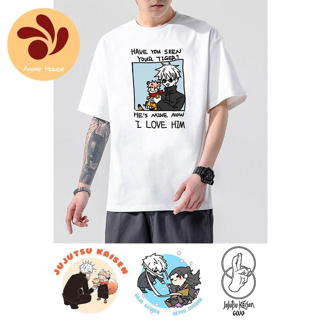 ดูดีนี่ คอลูกเรือเสื้อยืดคอกลมมหาเวทย์ผนึกมาร jujutsu kaisen โกโจซาโตรุ เสื้อยืด✤Curse Back Battle อ