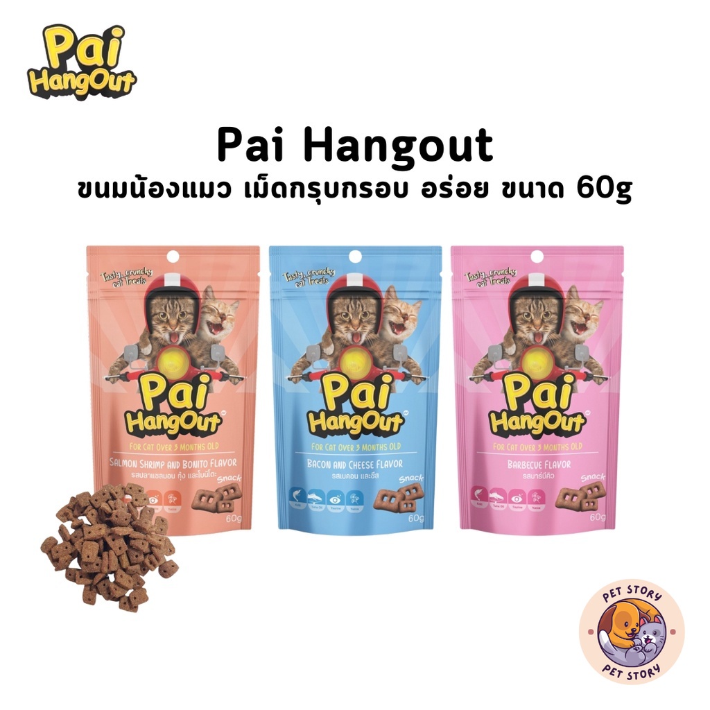 ขนมแมว Pai HangOut ปายแฮงเฮ้าท์ ขนมเม็ดกรอบ หอม อร่อย ขนาด 60 กรัม