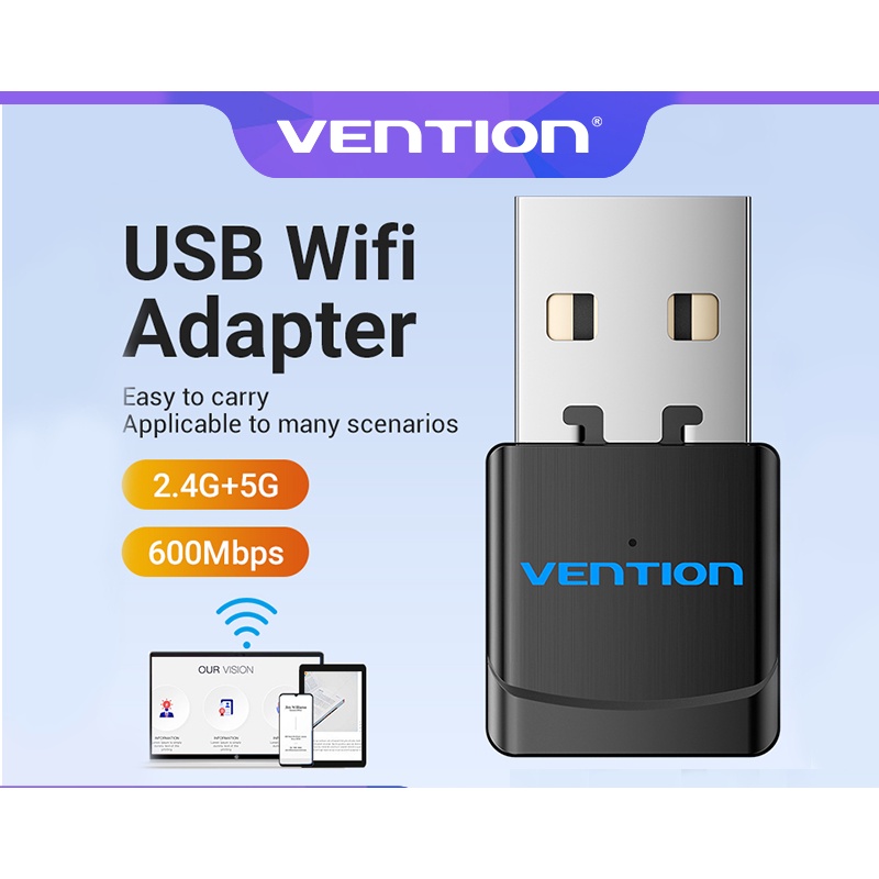 Vention อะแดปเตอร์รับสัญญาณเครือข่าย WiFi USB 600Mbps 2.4G+5GHz Dual Band ไร้สาย Mini WiFi สําหรับ PC เดสก์ท็อป แล็ปท็อป Wi-Fi Receiver