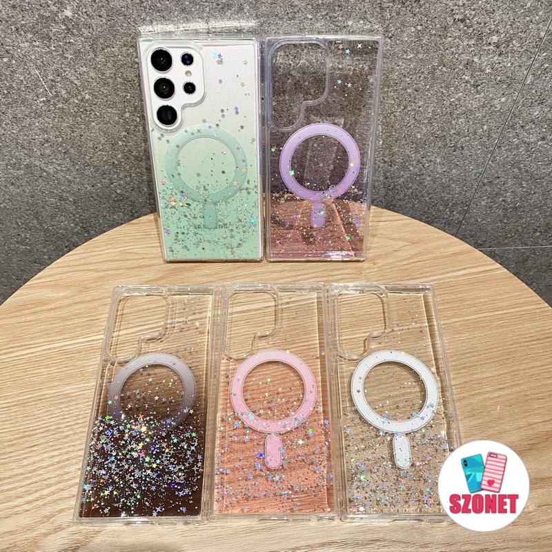 เคสโทรศัพท์มือถือแบบนิ่ม ใส กันกระแทก พร้อมที่ชาร์จแม่เหล็กไร้สาย สําหรับ Samsung Galaxy Note 20 Ultra S23 S22 Ultra S21 Plus A54 A34 A14 A04 A73 A53 A33 A13 A12 A71