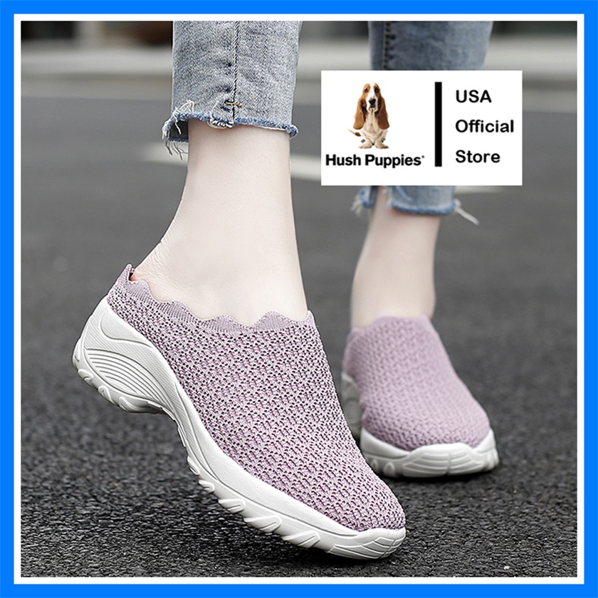 Hush Puppies รองเท้าผ้าใบ โลฟเฟอร์ ส้นแบน แบบสวมครึ่งหนึ่ง สไตล์เกาหลี สําหรับผู้หญิง และผู้ชาย