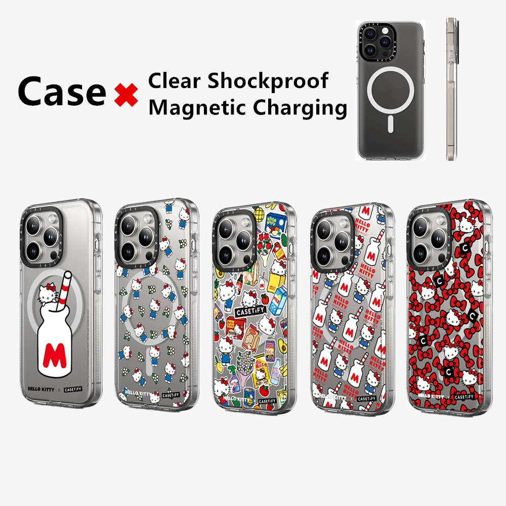Casetifg เคสโทรศัพท์มือถือแบบใส กันกระแทก กันรอยเลนส์กล้อง ลาย Hello Kitty Cat คุณภาพสูง พร้อมกล่อง สําหรับ iPhone 15 13 14 Pro Max