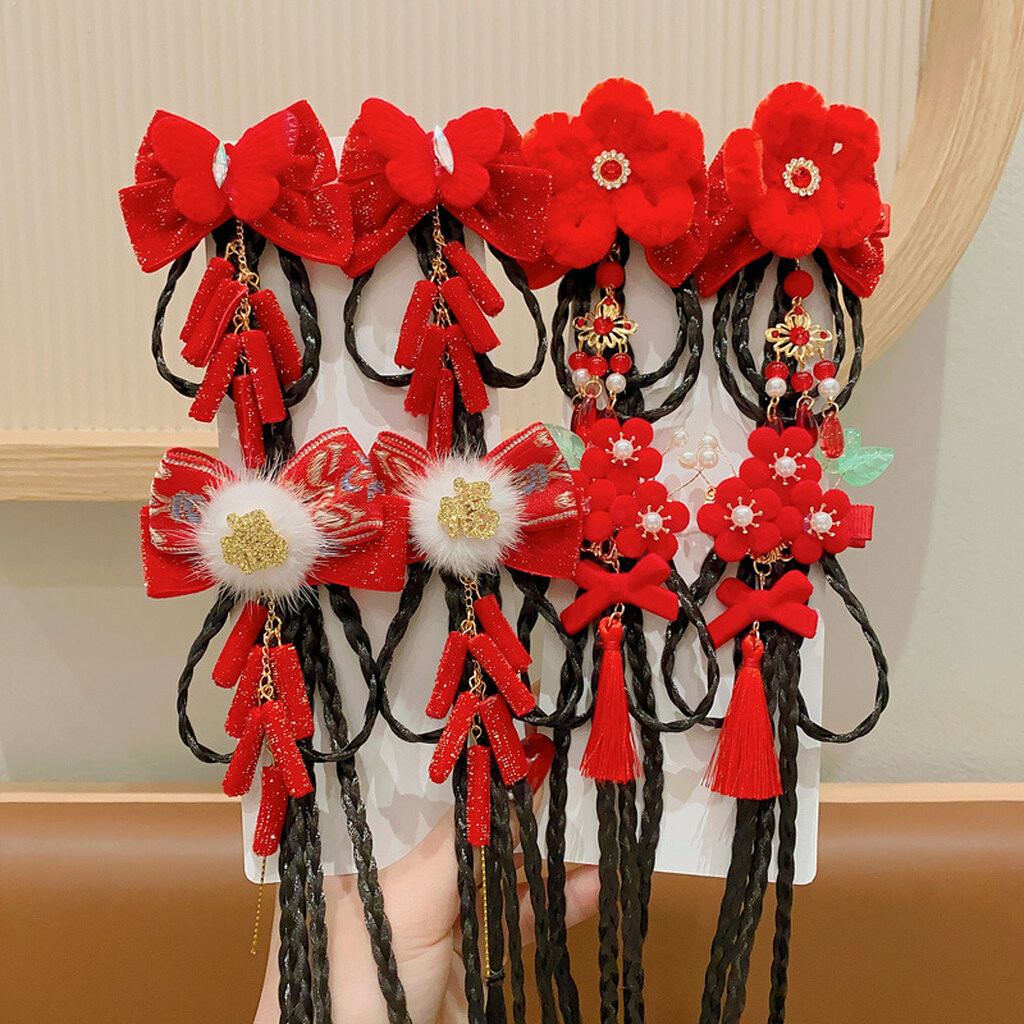 กิ๊บผมตรุษจีนพร้อมหางเปีย ประดับผมตรุษจีน กิ๊บแต่งผมพส.จีน - รูปที่ 6