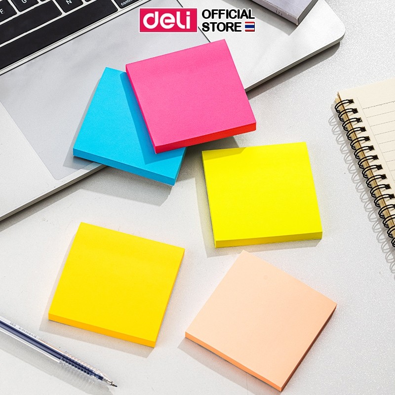 กระดาษโน๊ตกาว Deli รุ่น EA044 จดบันทึก มีกาวในตัว สีสันสดใส เครื่องเขียน มี 5 สี 80 แผ่น/แพ็ค ขนาด 3 × 3 นิ้ว
