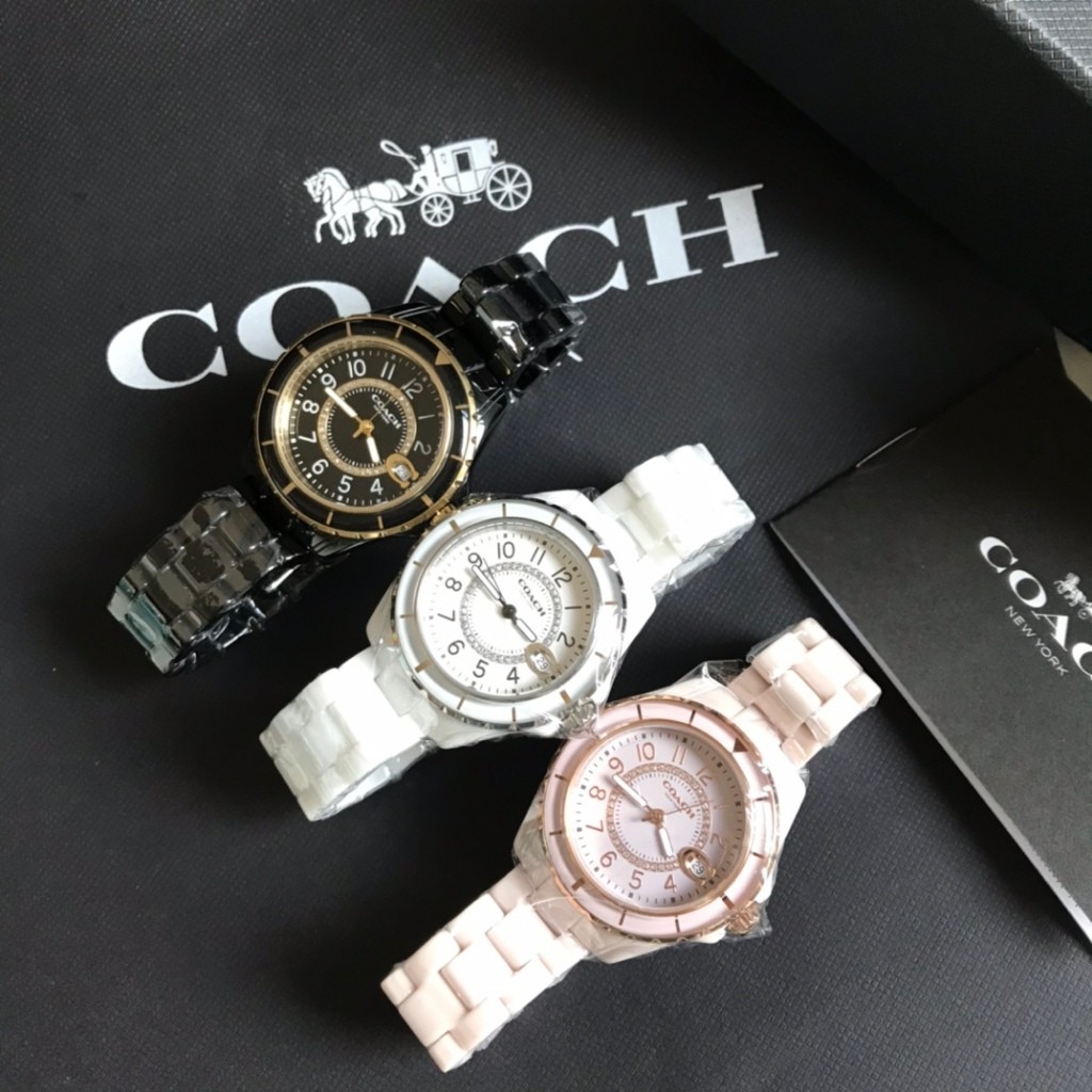 Coach woman's ceramic quartz watch casual business chrono analog 14503462 14503463 14503461 33mm