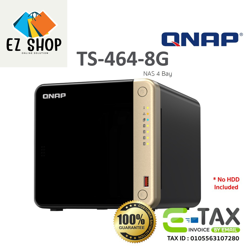 QNAP TS-464-8G NAS อุปกรณ์จัดเก็บข้อมูลบนเครือข่าย (HDD 4-Bays, N5095 4 Cores, 8GB DDR4) สินค้าประกั