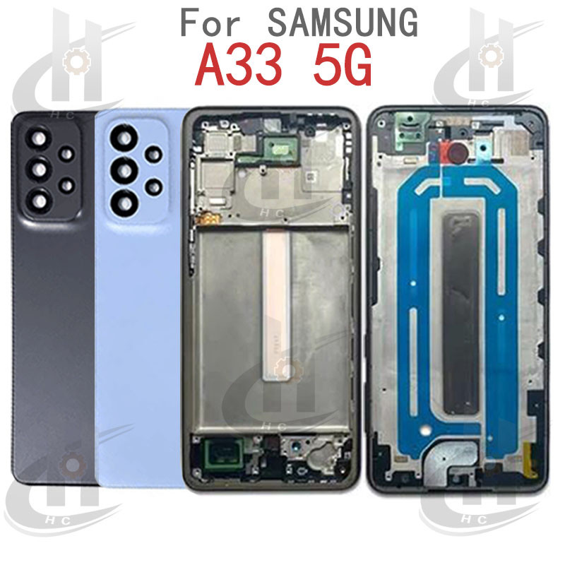 สําหรับ Samsung Galaxy A33 5G A336 แบตเตอรี่ฝาหลังกรอบกลาง + ปุ่ม + กรอบด้านหน้า LCD