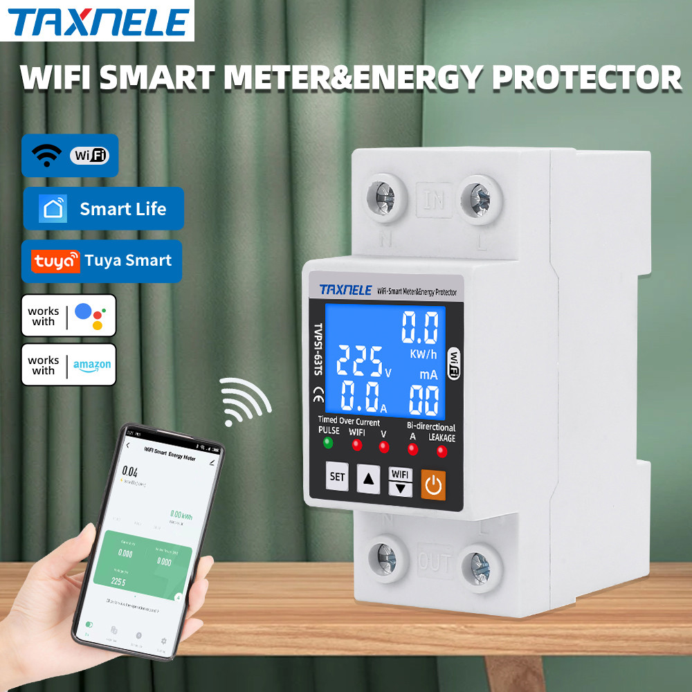 Taxnele TUYA WiFi เครื่องป้องกันแรงดันไฟฟ้าอัจฉริยะ Timed Over Current Circuit Breake Bidirectional 