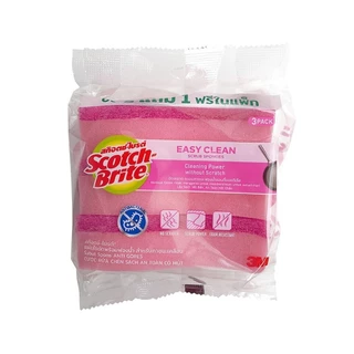 Scotch-Brite สก็อตช์-ไบรต์ ฟองน้ำแอนตี้แบคฯ สีชมพูเข้ม แพ็ค 2+1