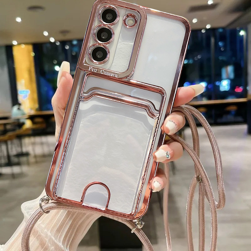 SAMSUNG สายรัดCrossbodyชุบสําหรับSamsung A37 A57 A06 A16 A26 A36 A56 S23 S24 S25 FE S26 Ultra Plus A15 A14 A54 A35 A55 5G Lanyardสร้อยคอClearกระเป๋าสตางค์