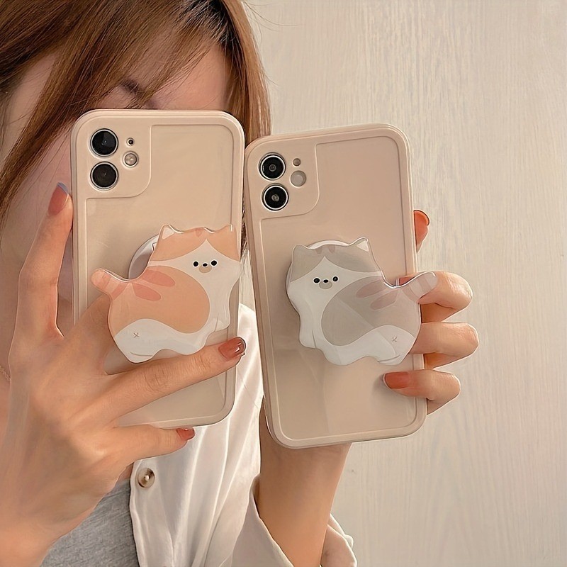 ที่วางโทรศัพท์อะคริลิคแมว 3D น่ารักเหมาะสําหรับ iPhone Samsung Xiaomi ที่วางนิ้วแบบพับได้แบบพับเก็บได้