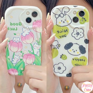 เคสโทรศัพท์มือถือแบบนิ่ม ขอบโค้ง ลายดอกทิวลิป กระต่าย หมี ดอกไม้ สําหรับ Samsung Galaxy A02S A03S A04S A13 A14 A31 A32 A33 A34 A20S A30S A21S A22 A23 A24