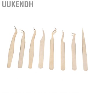 Uukendh 8 Pieces Stainless Steel Eyelash Extension Tweezers Set Straight Curved Tip