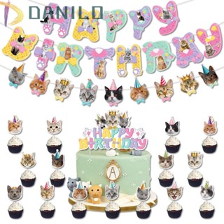 Danilo แบนเนอร์ธีม Happy Birthday น่ารัก สําหรับตกแต่งเค้ก คัพเค้ก สัตว์เลี้ยง แมว