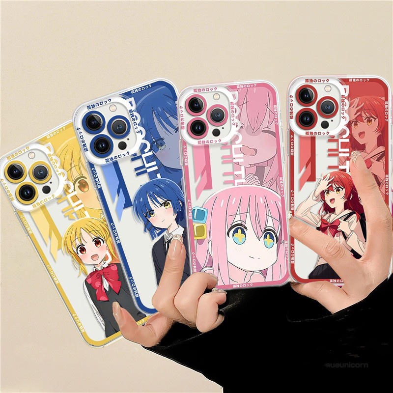เคสโทรศัพท์มือถือแบบนิ่ม TPU ใส กันรอยเลนส์กล้อง ลายการ์ตูนอนิเมะ Bocchi The Rock สําหรับ Iphone 12 13 14 Plus Pro Max Mini 7 8 Plus SE